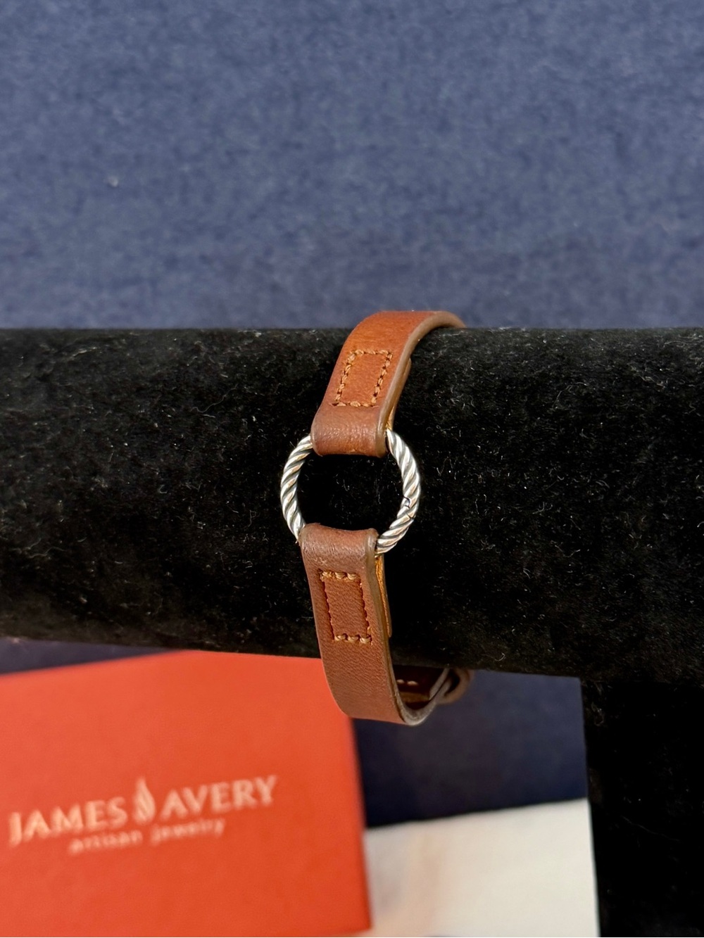 James Avery Sterling Brown Leather Changeable Buckle Charm Bracelet; Retired